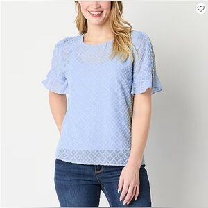 Liz Claiborne Womens Round Neck Short Sleeve Blouse